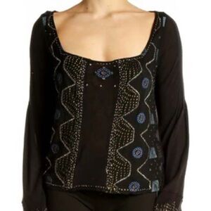 NWT Free People Beaded Black Boho Top size Medium
